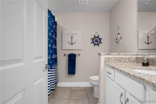 bathroom with tile patterned flooring, vanity, and toilet