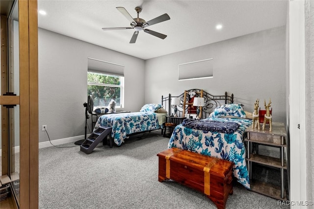 bedroom with carpet flooring and ceiling fan