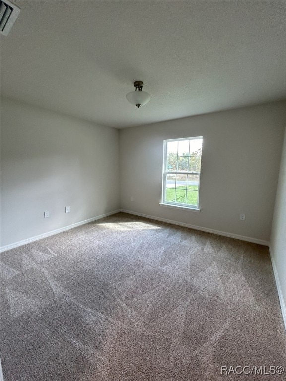 empty room with carpet floors and a textured ceiling