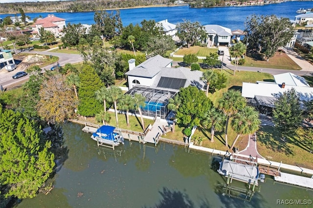 aerial view with a water view