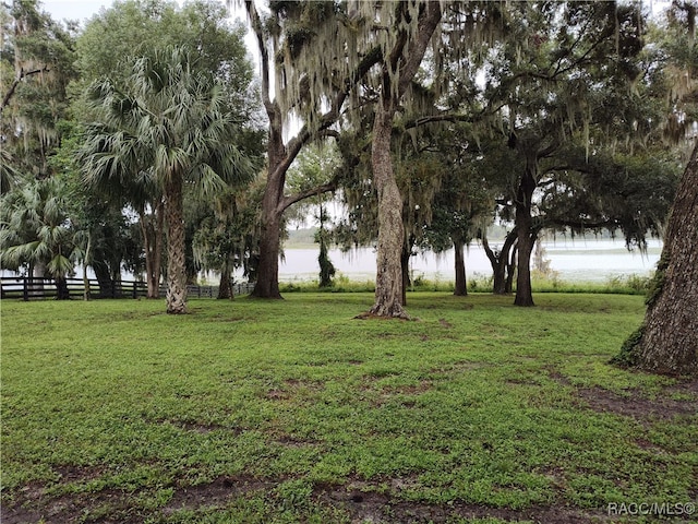 view of yard with a water view