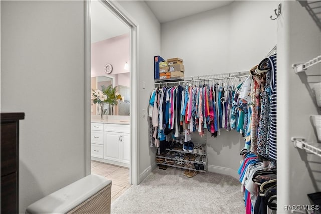 spacious closet with light colored carpet