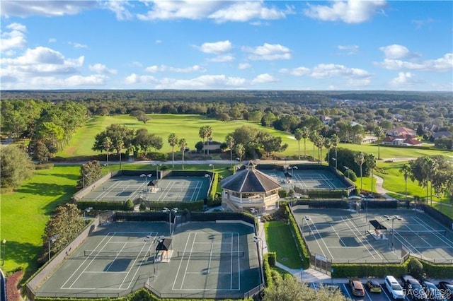 bird's eye view with view of golf course