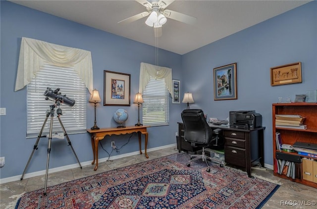 home office featuring ceiling fan