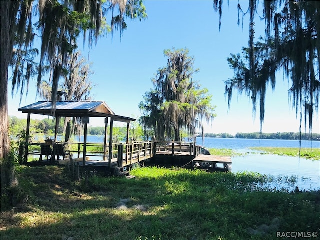 dock area featuring a water view