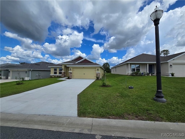4953 N Triple Eagle Path, Beverly Hills, FL 34465 - single story home with a front yard, an attached garage, concrete driveway, and stone siding