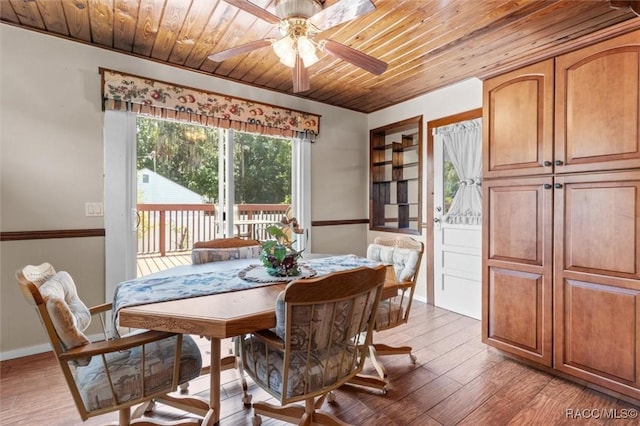 218 N Osceola Ave, Inverness, FL 34450 - dining space featuring wooden ceiling, a ceiling fan, and light wood finished floors