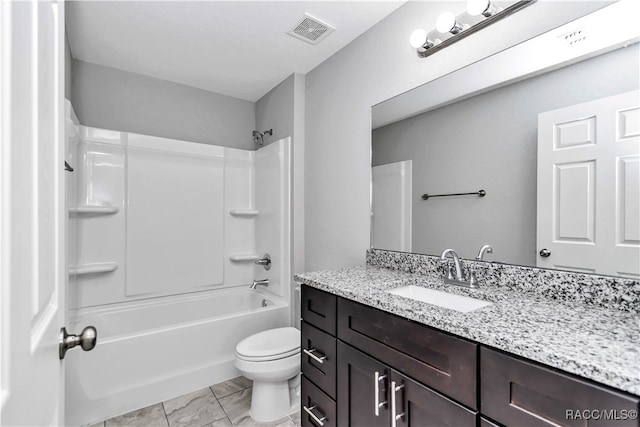 full bathroom featuring vanity, toilet, and shower / bathing tub combination