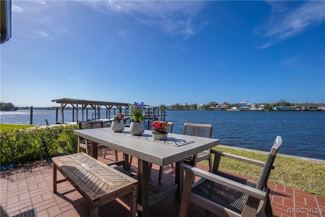 dock area with a water view