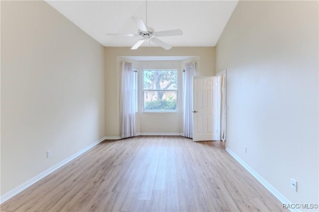 unfurnished room with ceiling fan and light hardwood / wood-style floors