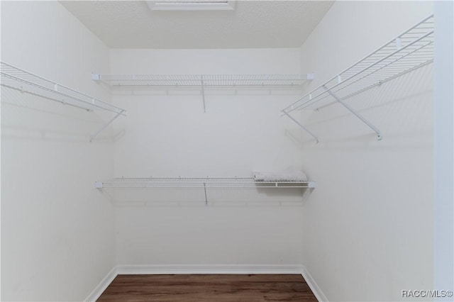 walk in closet with hardwood / wood-style floors