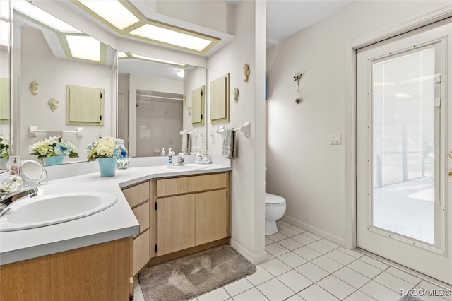 bathroom with tile patterned flooring, vanity, and toilet