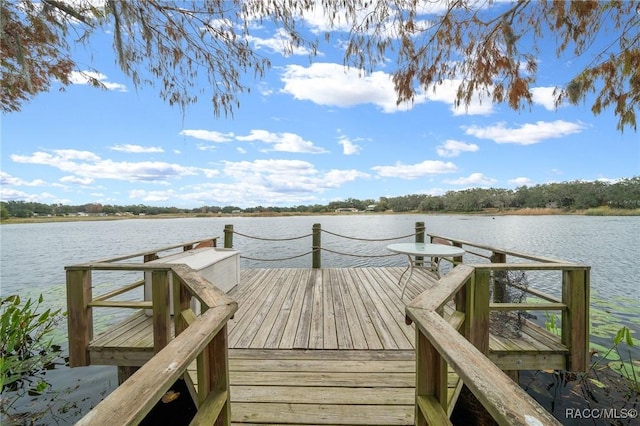 view of dock with a water view