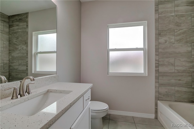 bathroom with tile patterned flooring, vanity, and toilet