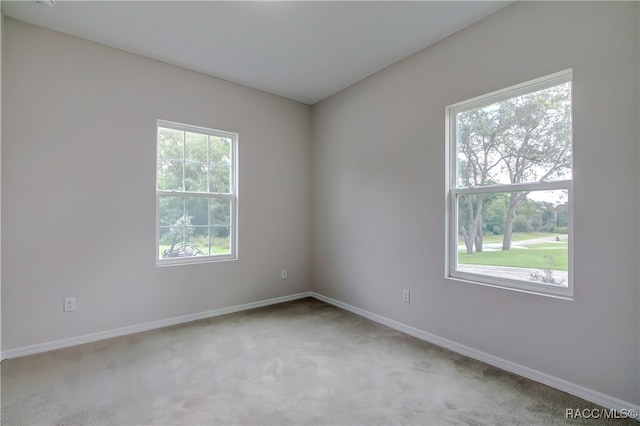 spare room featuring light colored carpet