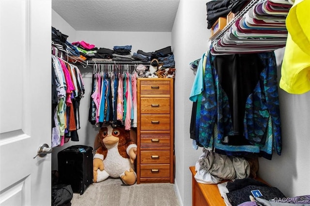 walk in closet with carpet floors