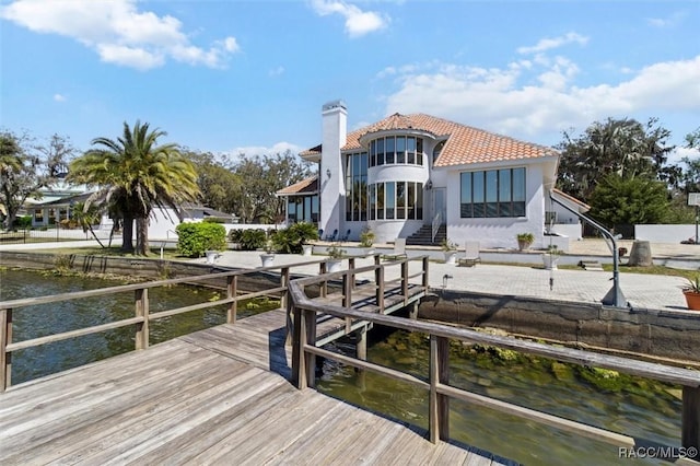 view of dock with a water view