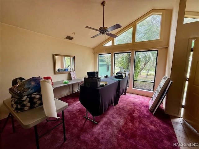 2750 W Mustang Blvd, Beverly Hills, FL 34465 - carpeted office featuring plenty of natural light, high vaulted ceiling, and a ceiling fan