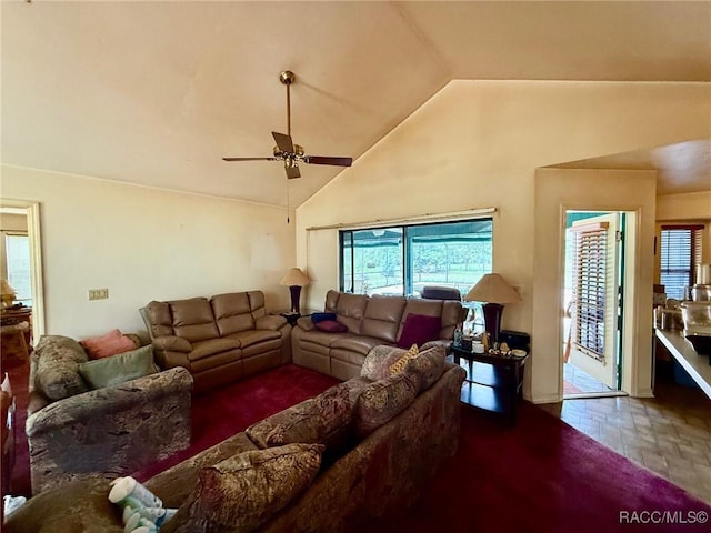 2750 W Mustang Blvd, Beverly Hills, FL 34465 - living room with ceiling fan and high vaulted ceiling