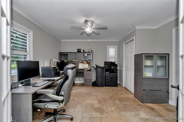 391 E Falconry Ct, Hernando, FL 34442 - office area with plenty of natural light, stone tile flooring, ceiling fan, and crown molding