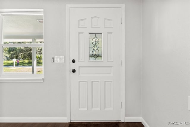 foyer with dark hardwood / wood-style floors and a healthy amount of sunlight