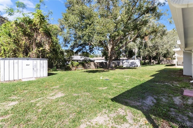 view of yard with a storage shed