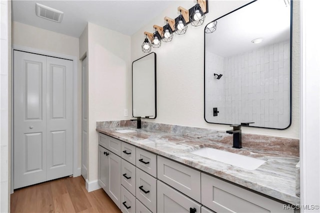 bathroom featuring vanity and hardwood / wood-style floors