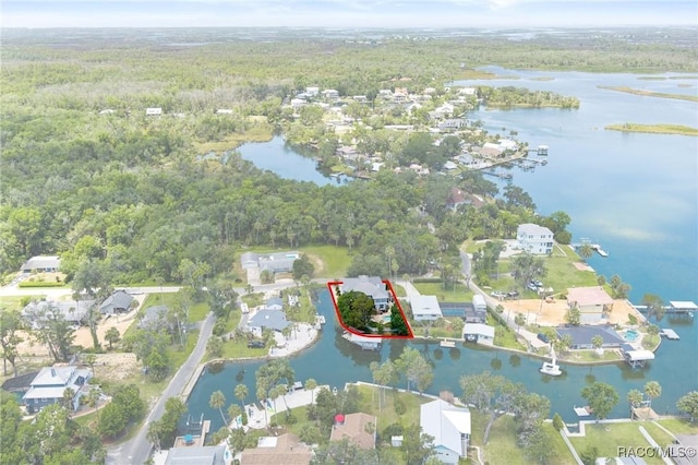 1035 N Appalachian Ter, Crystal River, FL 34429 - aerial view of property's location featuring a forest, a nearby body of water, and property parcel outlined