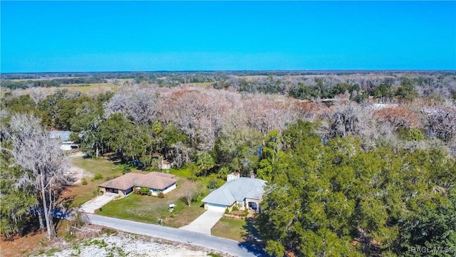 birds eye view of property with a forest view