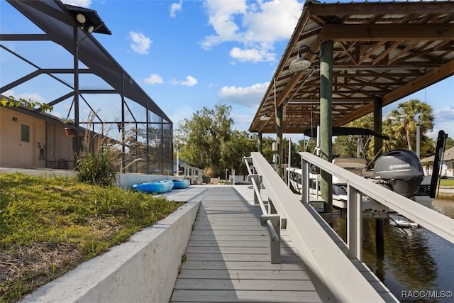 3945 N Timucua Pt, Crystal River, FL 34428 - view of dock featuring a water view, a lanai, and boat lift
