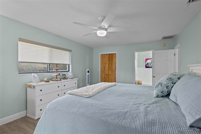 3945 N Timucua Pt, Crystal River, FL 34428 - bedroom with visible vents, light wood-style flooring, baseboards, and ceiling fan