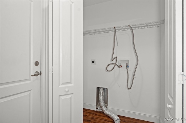 laundry room featuring hookup for an electric dryer, hardwood / wood-style floors, and washer hookup