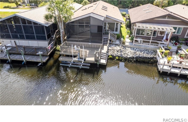 view of dock with a water view