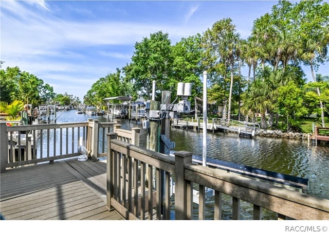 view of dock with a water view