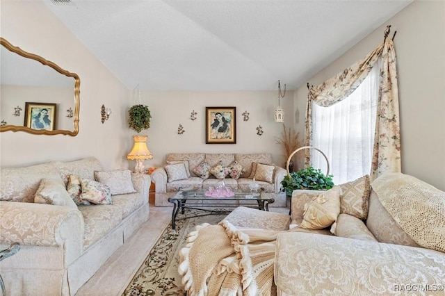 living room with lofted ceiling