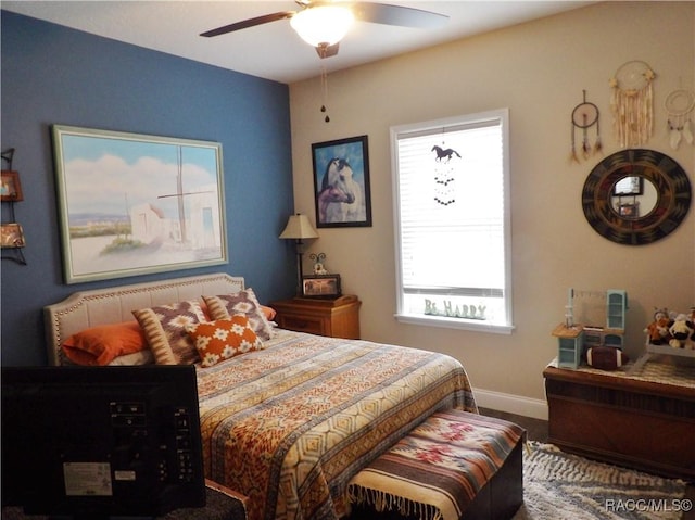 bedroom featuring ceiling fan