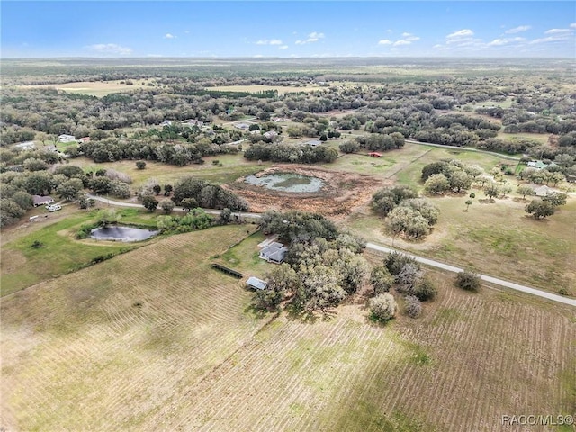 birds eye view of property featuring a rural view and a water view