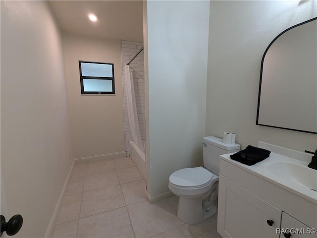 full bathroom featuring tile patterned floors, vanity, toilet, and shower / tub combo