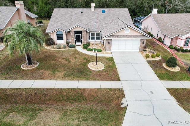 single story home with a front lawn