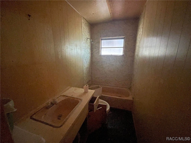 120 NW Magnolia Cir, Crystal River, FL 34428 - full bath with bathtub / shower combination, wood walls, and vanity