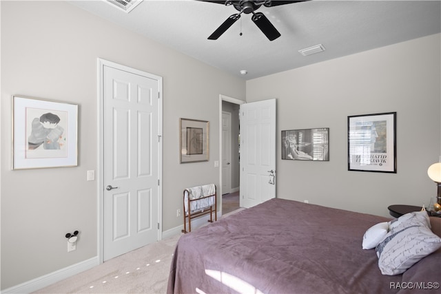 bedroom with carpet flooring and ceiling fan