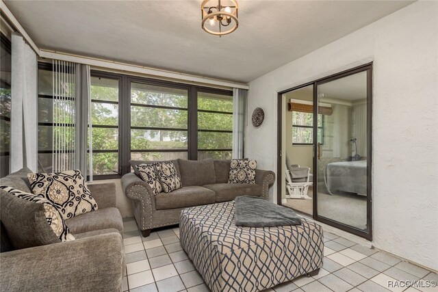 living room featuring light tile patterned floors