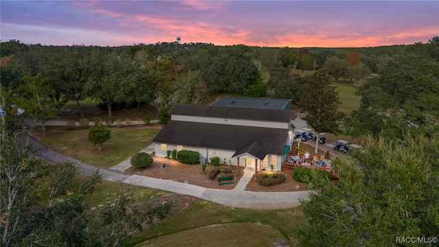 view of aerial view at dusk