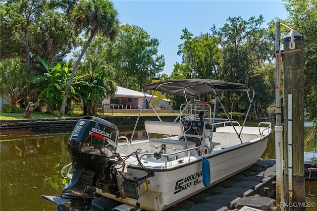 dock area featuring a water view