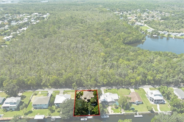 bird's eye view featuring a water view