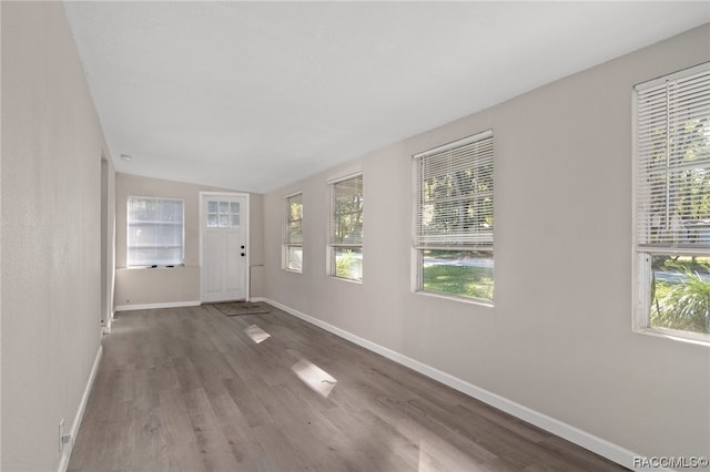 interior space with hardwood / wood-style flooring, plenty of natural light, and lofted ceiling