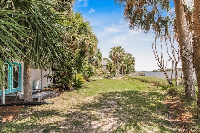 view of yard with a water view