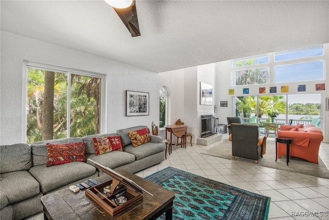 living room featuring light tile patterned floors