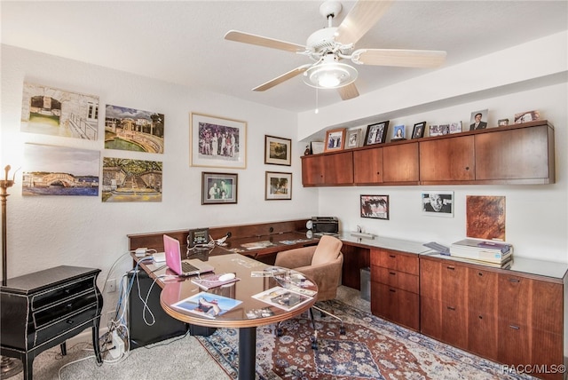 home office with a ceiling fan