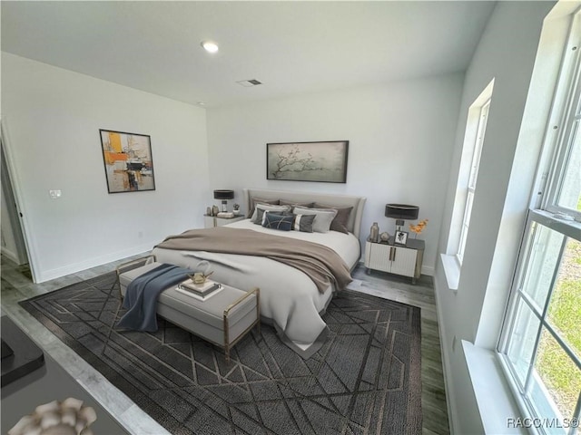 bedroom featuring multiple windows and wood-type flooring